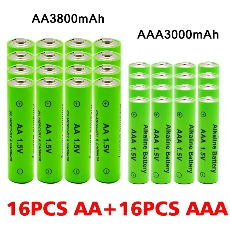 AA + AAA Akumulator AA 1,5 V 3800 mAh/1,5 V AAA 3000 mah Bateria alkaliczna Latarka Zabawki Zegarek Odtwarzacz MP3 Wymień baterię Ni-Mh