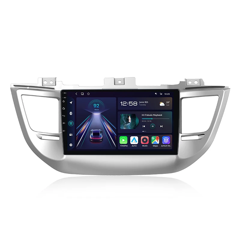Junsun do Hyundai IX35 Tucson 3 2015-2018 9 Cali 4GB 64GB Android 13 Car Stereo GPS Nawigacja Carplay Radio Samochodowe DSP Bluetooth FM Obsługa Sterowania Kierownicą Wejście USB AUX Gotowy do Kamery — 2