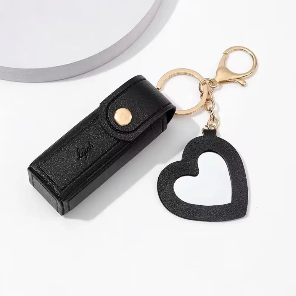 PU Leather Lipstick Bag Travel Mini Keychain Makeup Lipstick Holder with Mirror Portable PU Organizer Girls