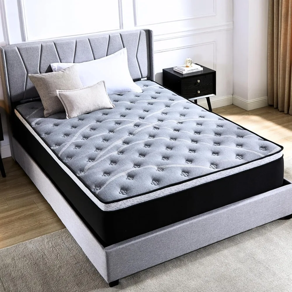 

10 Inch Size Mattress, Memory Foam Hybrid Mattress Twin in a Box, Pocket Springs for Pressure Relief, Medium Firm, Fiberglass Fr