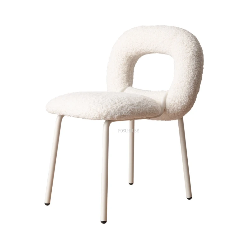 Wuli Nordic Iron Living Room Chairs Medium Ancient Style Dining Chair Modern Home Furniture Backrest Lamb Velvet Sofa Chair Ins
