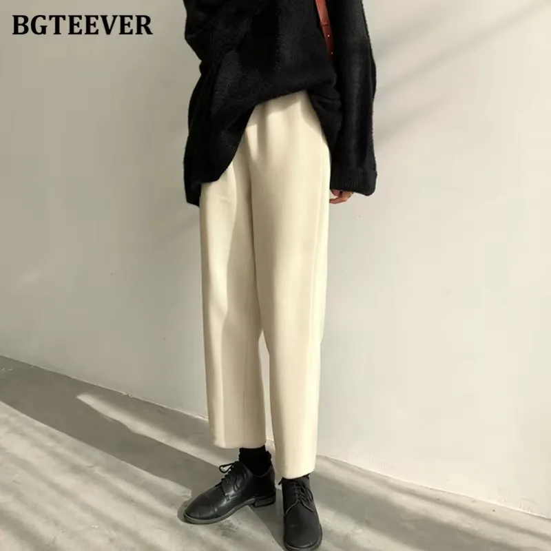 BGTEEVER Vintage Thick Loose Corduroy Pants for Women Autumn Winter Elastic High Waist Female Warm Harem Pants