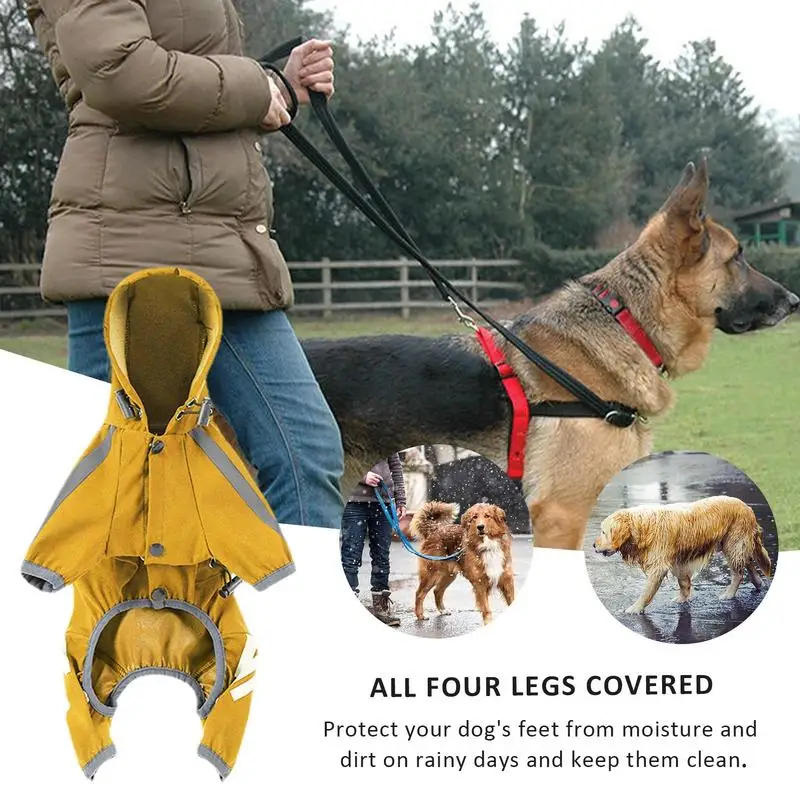 Dog Rain Jacket Waterproof Dog Rain Coat Four Legged Adjustable Polyester Coat Breathable Rain Jackets With Reflective Strips