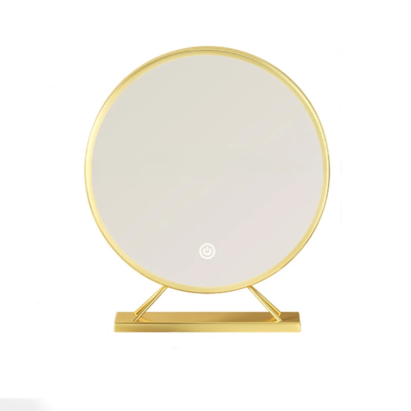 

Golden Tabletop Led Bedroom Decorative Mirror Makeup Standing Light Round Mirror Shower Deco Chambre House Decoration