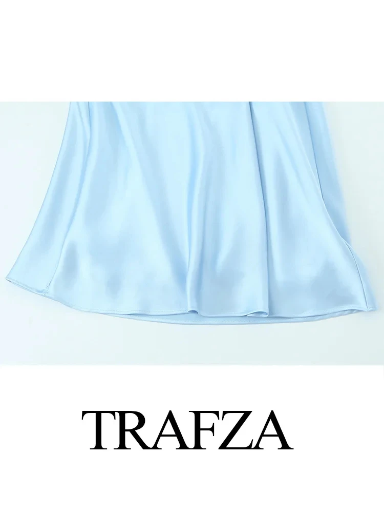 TRAFZA Abito estivo da donna Scollo a V Lingerie Raso di seta Texture Abiti lunghi midi Abito lungo senza maniche sexy elegante femminile