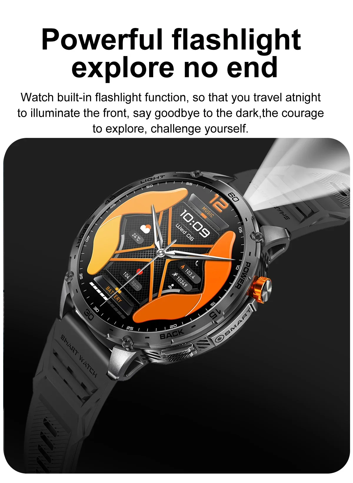 Gaines K69 Smart Watch 1.75inch Amoled Screen LED Flashlight Men Bluetooth Call Sports Fitness Tracker Health Monitor Smartwatch