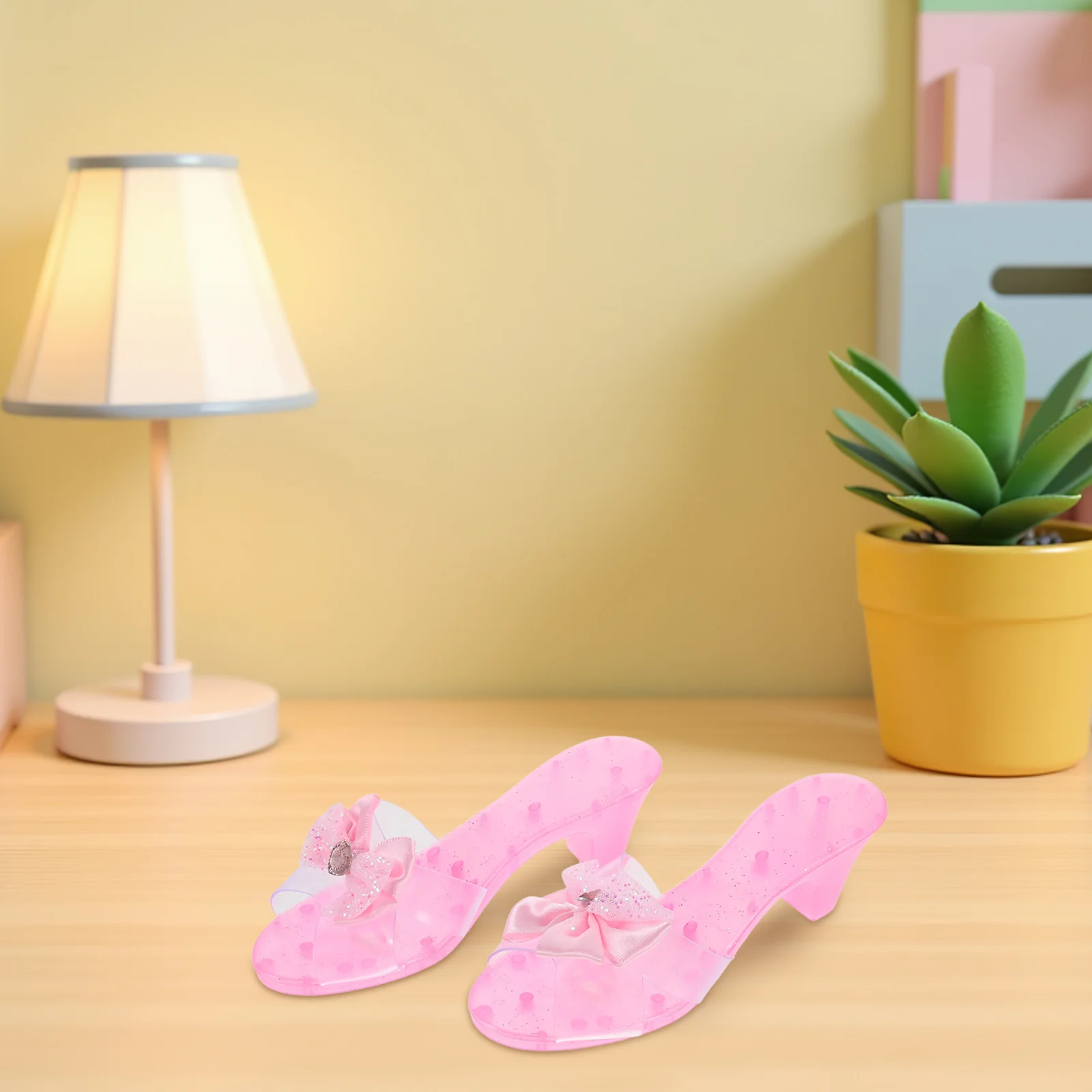 1 paio di tacchi alti per bambini, decorazioni per scarpe in plastica trasparente, decorazioni per feste da principessa, decorazioni per la casa da tavolo - Mini tavolo scultura