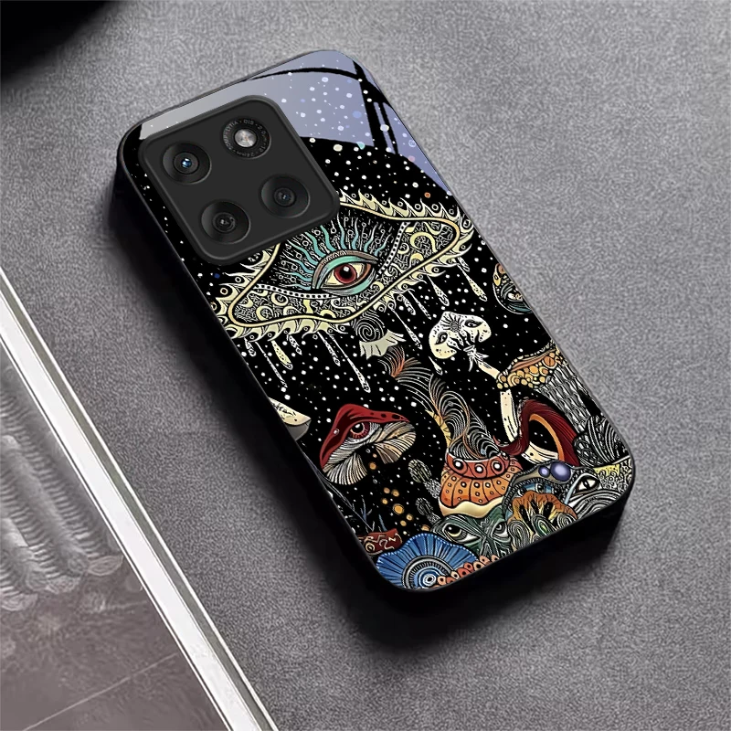 Coque de téléphone en verre noir Magic Mushrooms Art pour Motorola Moto Edge 70 60 Fusion 50 Ultra 40Neo 30 Pro 20Lite 60s 50Neo