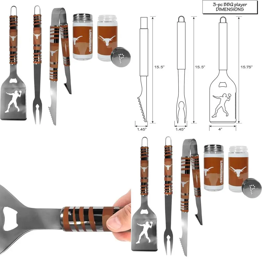 

Texas Longhorns 3-Piece Tailgate BBQ Set with Shakers in Team Colors
