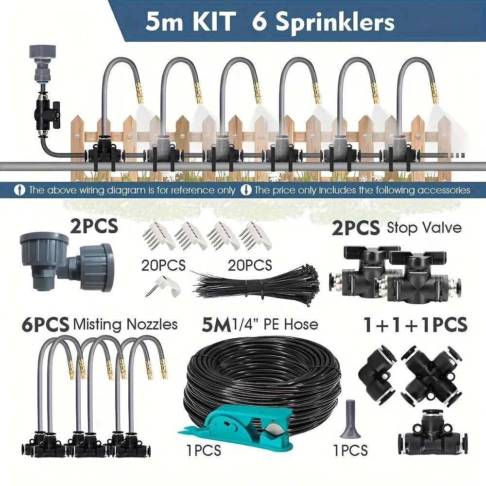 Adjustable Spray Nozzle Set, Atomizing Universal Nozzle, Irrigation Humidification Set, Watering Sprinkler 5M-30M