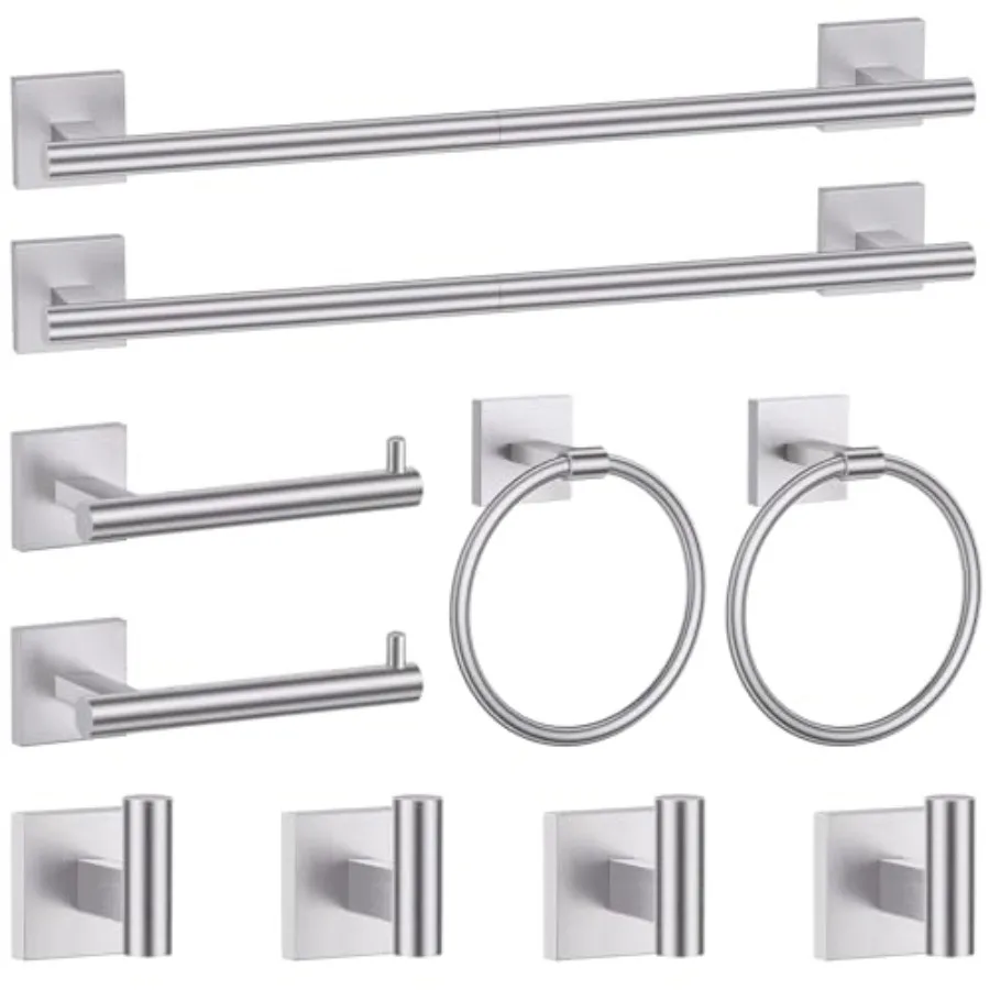 

Brushed Nickel Bathroom Hardware Accessories Towel Bar Set 10 Pieces Bathroom Towel Bar Holder Set 23.6 Inch Stainless Steel To