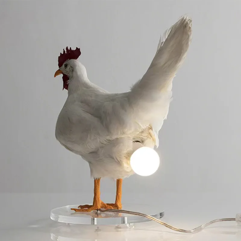 Easter White Cock Lamp Simulation Chicken Ornaments Resin Design Table Lamp Bulb Living Room Decoration