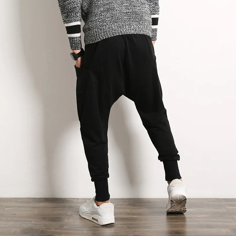 Pantalones bombachos negros para hombre, ropa de calle informal de Hip Hop, pantalones de Jogger sólidos, pantalones de chándal con bolsillo lateral