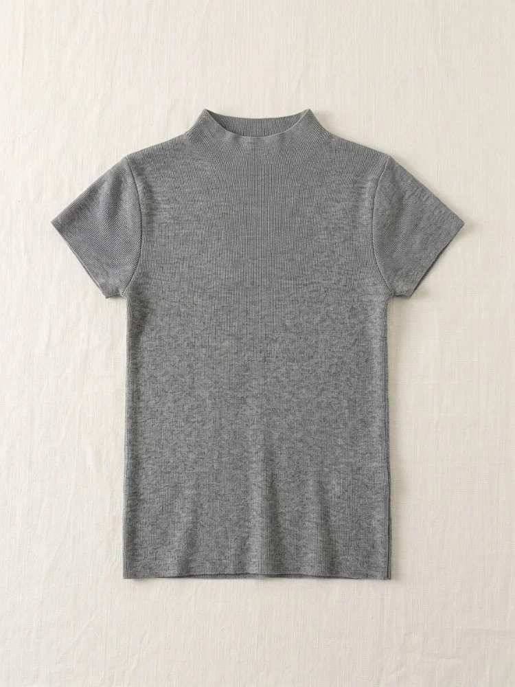 2026 Herbst Neu Slim Fit Einfarbig Vielseitige Oberteile Damen Kurzarm T-Shirt Weibliches O-Neck Strick-Shirt Streetwear – Detail 10