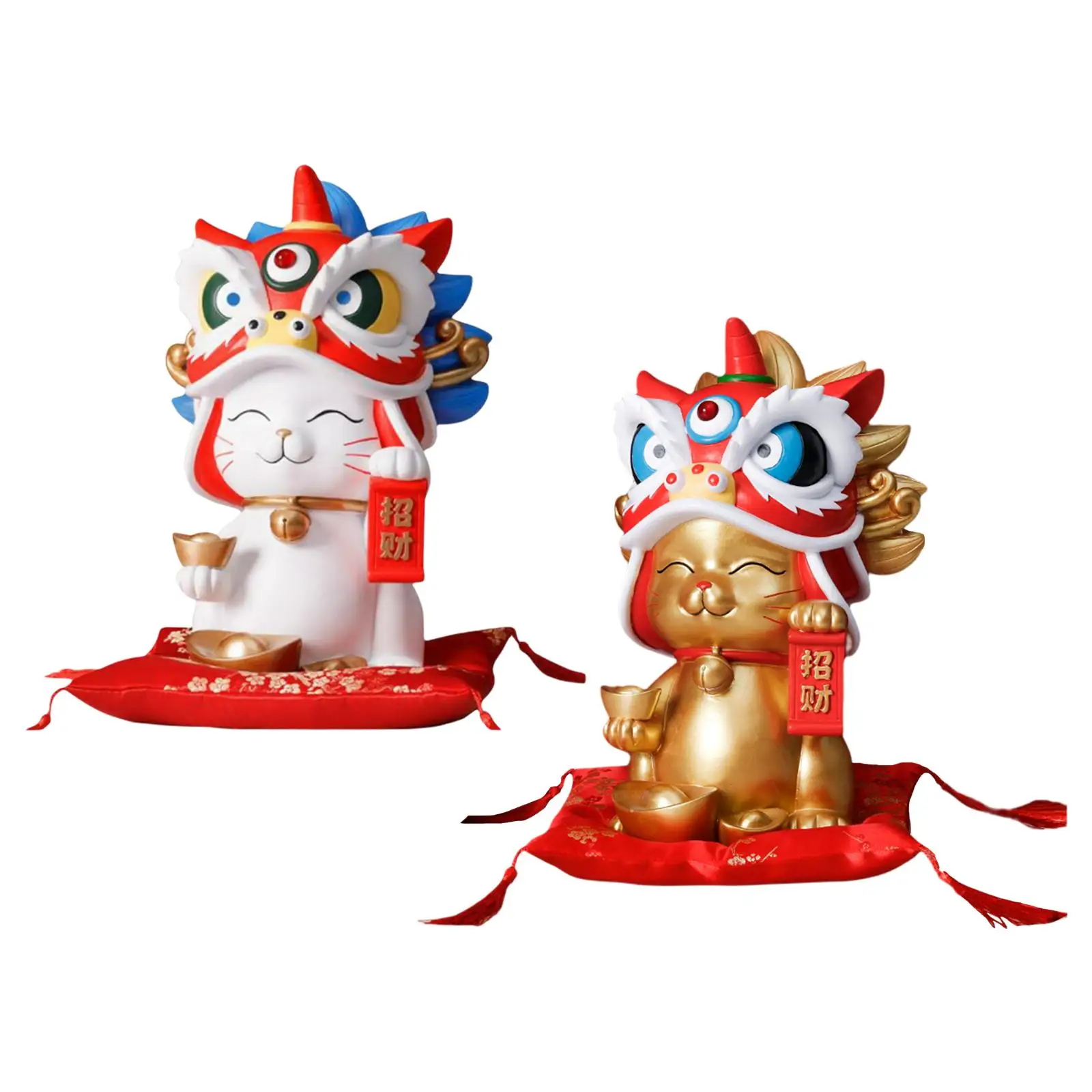 Resin Lucky Cat Figurine Abstract Cat Sculpture Feng Shui Desktop Decor Statue for Bedroom Nightstand Gift