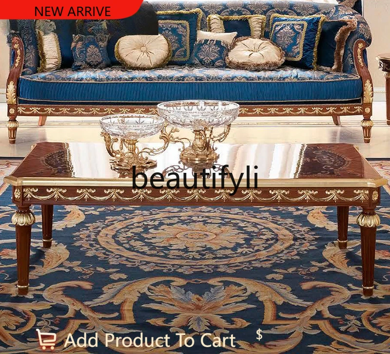 

European luxury solid wood carving flower shell inlaid parquet coffee table side table French living room villa coffee table G12