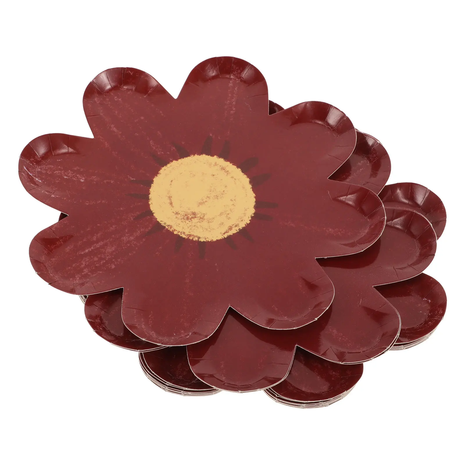 10Pcs Flower Shape Paper Plates Burgundy Daisy Plates 7Inch for Birthday Party Spring Gathering Tea Party Outdoor Event Supplies
