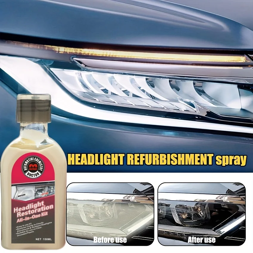 Car Headlight Restoration Solution - Removes Yellowing, Scratches & Fog, Enhances Brightness with Crystal Coating。Renovation