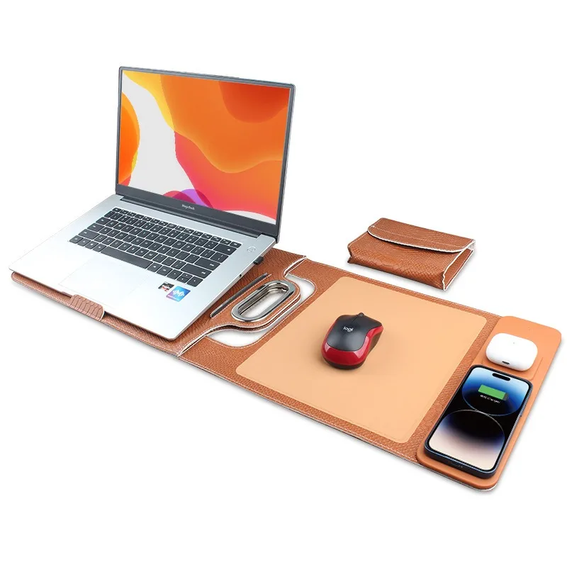 for Mobile Phone Earphones Watch Magnetic Wireless Charger Leather Mouse Pad Portable Laptop Liner Bag