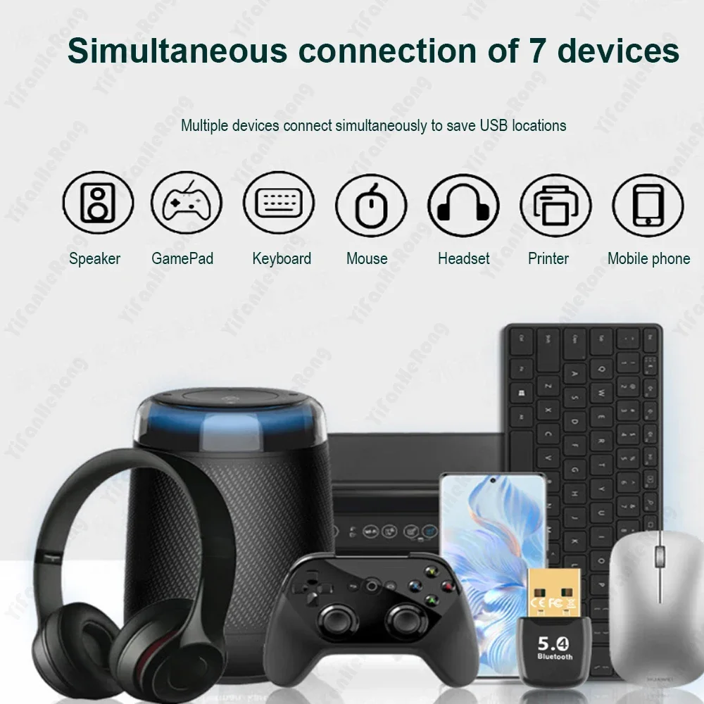 محول USB متوافق مع بلوتوث 5.4 دونغل محول للكمبيوتر اللاسلكي لوحة مفاتيح الماوس والكمبيوتر المحمول وجهاز استقبال الصوت وجهاز إرسال