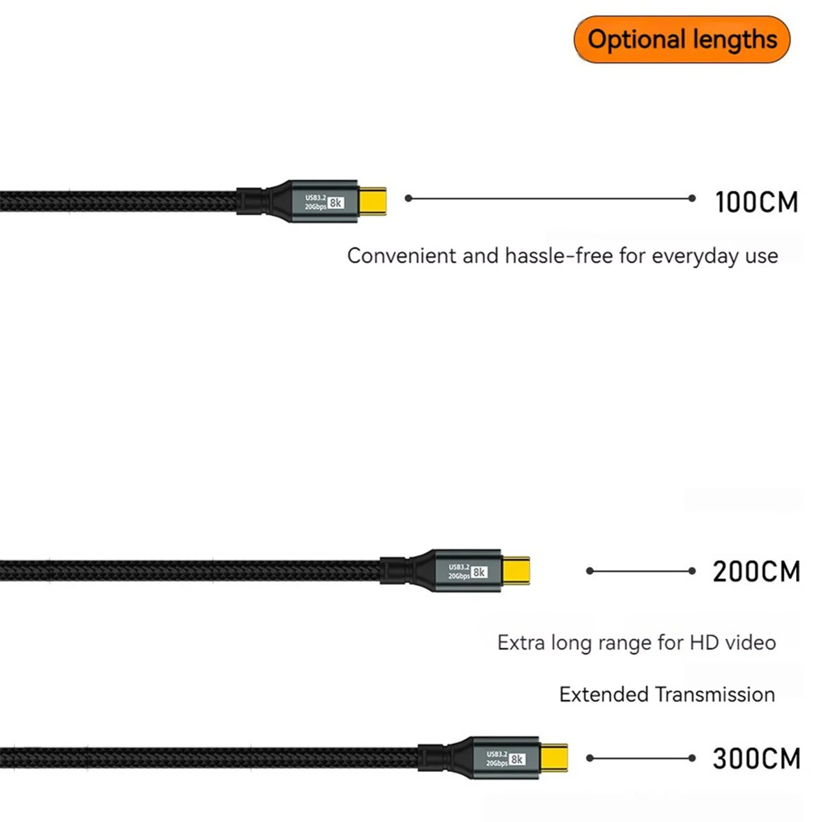 For iPhone15 iPad Pro USB3.2 20Gbps Full Function 100W Fast Charge Convenient Portable 8K Casting Cable,3Meters