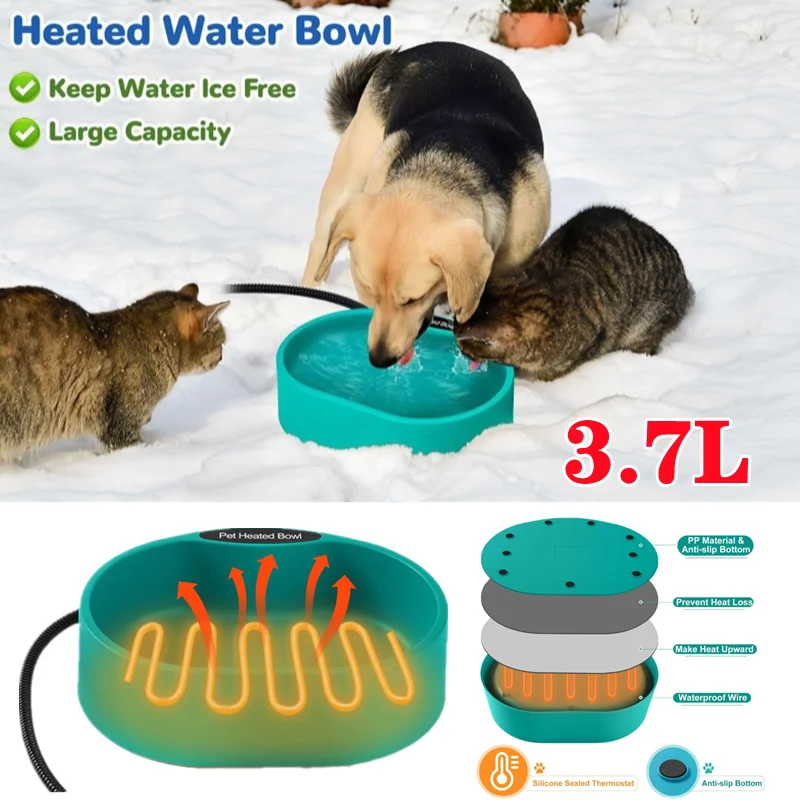 

Heated Water Bowl for Pet Pet Water Dispenser in Winter 3.7L Capacity Cat Feeder Thermal Bowl for Bird Rabbit Cat Pet Puppy