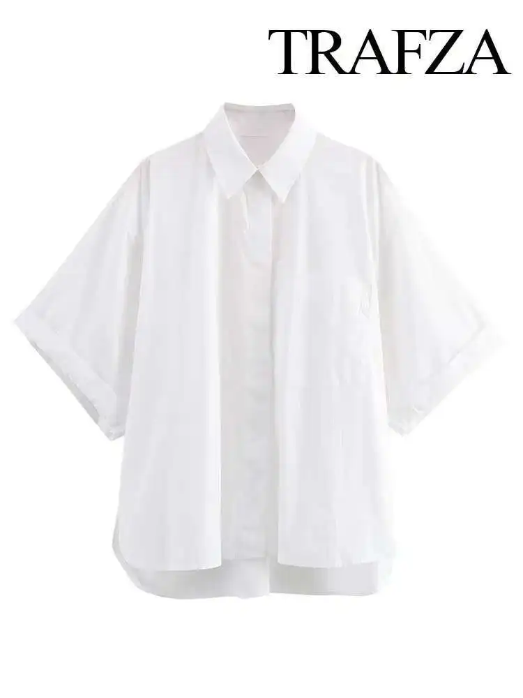 Neue Frauen Sommer Casual Kurzarm Revers Einreiher Bluse Frau Elegante Tasche Dekoration Dünnes Hemd