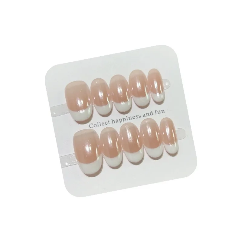 10pcs Handmade False Nails Acrylic Press on French White Nail Tips Nail Art Fake Nail with Sticky Tabs Paste Nails Self-nail - Image 4
