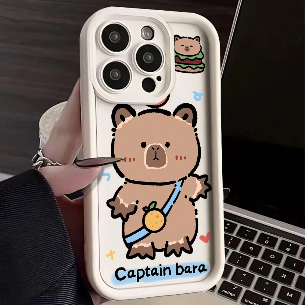 مضحك الكرتون كابيبارا جراب هاتف آيفون 16 15 14 13 12 11 برو ماكس Mini XR XS X 7 8 Plus لينة غطاء خلفي من البولي يوريثان مع حزام اليد