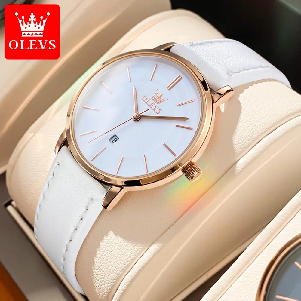 OLEVS 5869 Leather Strap Woman Watch Ultra Thin Waterproof Original Quartz Watch for Women Simplicity Elegant Ladies Wrist Watch