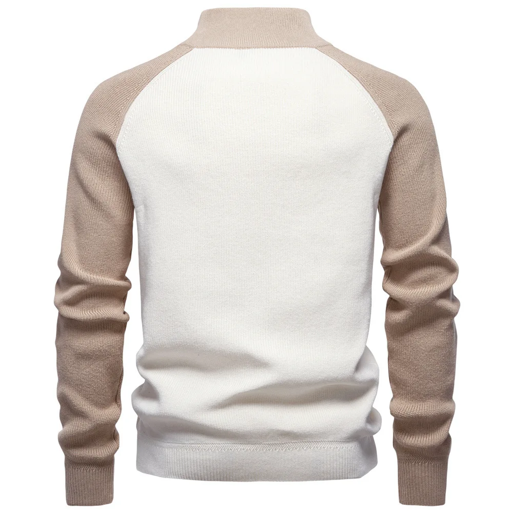 Autumn Winter Stand Collar Half-Zip Sweater Men's Solid Long Sleeve Casual Streetwear
