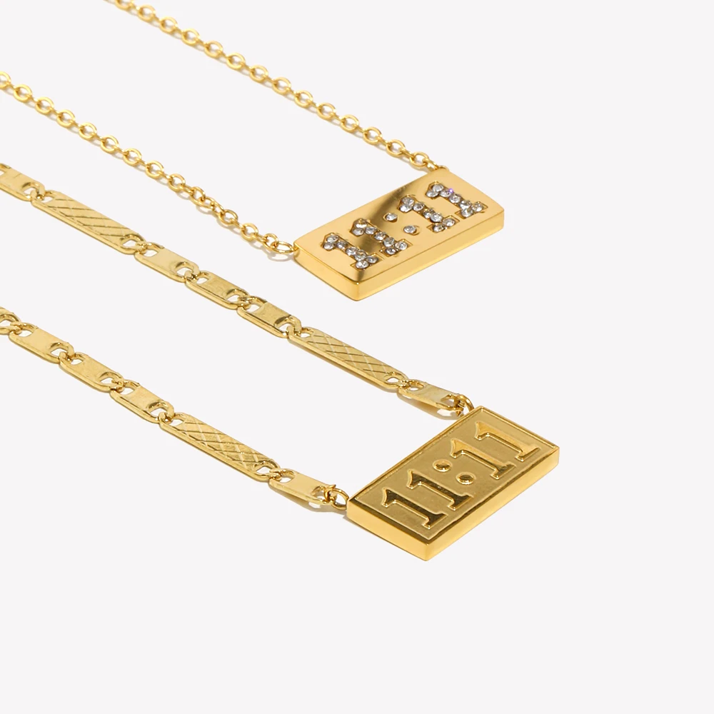 E.B.belle Waterproof Tarnish Free Personality 11:11 Lucky Angel Number Necklace For Women Gold Plated Stainless Steel Jewelry view 3