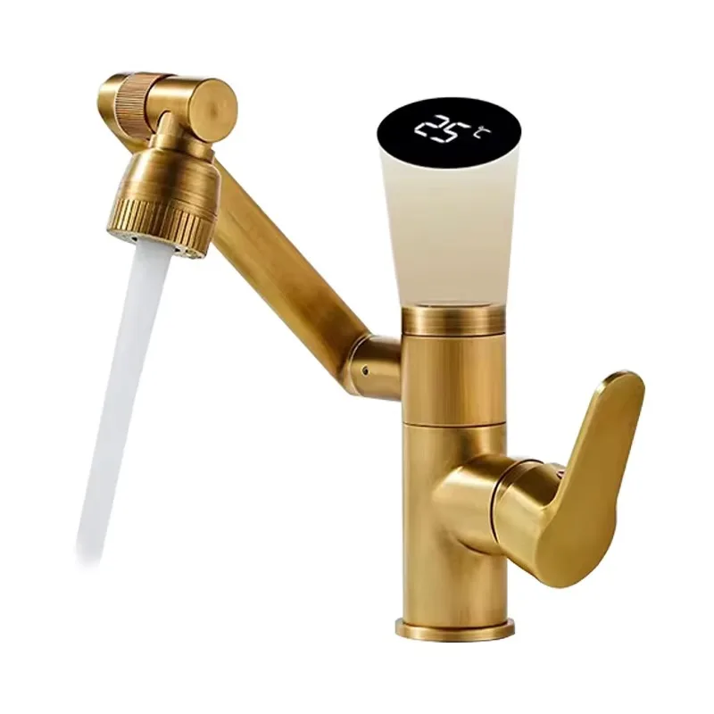 

Антикварный смеситель для раковины 2025 года, смеситель для холодной и горячей воды, температура, цифровой дисплей, современный универсальный поворотный смеситель для раковины