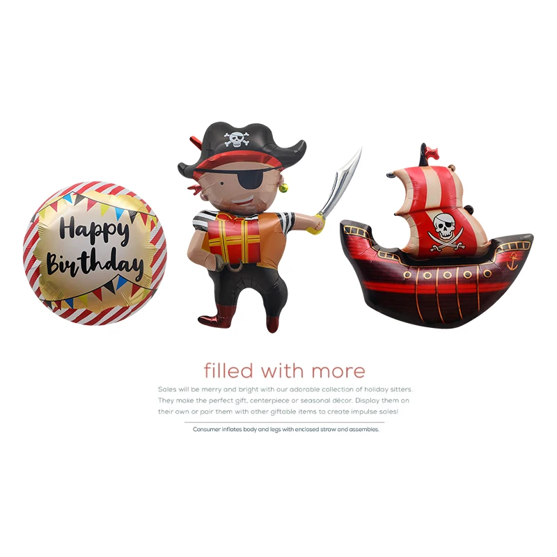 (1Pc) Birthday Party Party Decoration Arrangement Photo Props Toy Balloon 4D Stereo Pirate Captain Cartoon Shape Aluminum Film 4D Stereo Pirate Ship Balloon