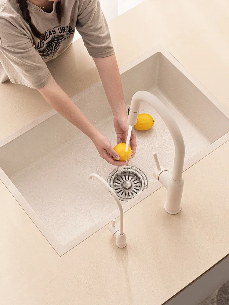 Quartz stone sink kitchen  sink granite  undercounter  large single  cream