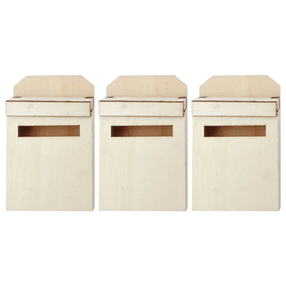 3Pcs Wooden Mailbox Miniature Tiny House Decoration Creative Craft Set DIY Ready Realistic Mailboxes for Dollhouse Garden