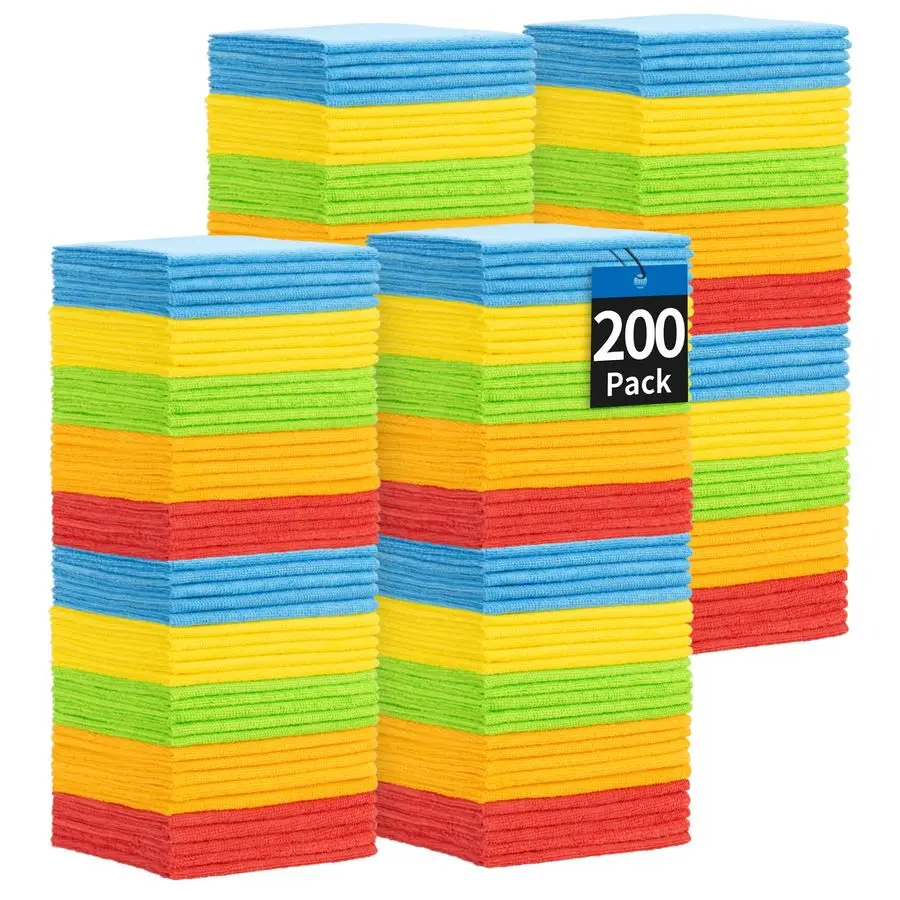 

Салфетки из микрофибры для уборки, 200 штук, оптовая упаковка, впитывающие, безворсовые, универсальные полотенца для уборки