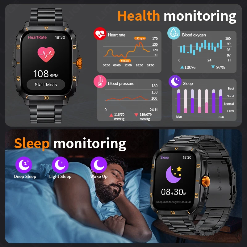 LIGE 2025 montre intelligente hommes 2.01 ''grand écran Bluetooth appel montres surveillance de la santé sport Fitness Smartwatch pour Android IOS