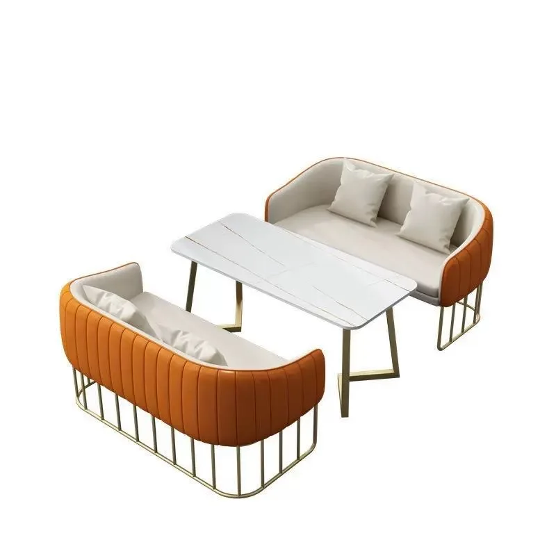 custom.Direct Selling Restaurant Furniture Modern Luxury Dining Table Set Leather Visitor Hotel Chair Metal Leg Round Dining Tab