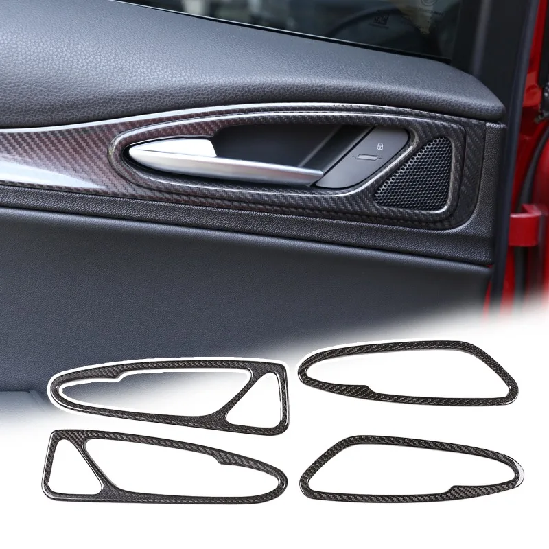 

Real Carbon Fiber Car Inner Door Handle Frame Decoration Cover Trim Stickers For Alfa Romeo Stelvio 2017-2020 Car Accessories