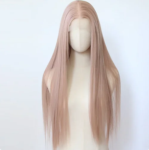 Rose Pink  Part Synthetic Lace Front Wig Long Straight Misty Pink Pre Plucked Lace Front Synthetic Wig Futura Fiber Hair