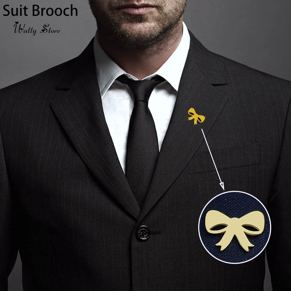 بروش من الفولاذ المقاوم للصدأ بربطة عنق ذهبية مبتكرة من واتي، قلادة حقيبة ظهر عصرية، دبوس طية صدر السترة، هدية شارة للأصدقاء. #1