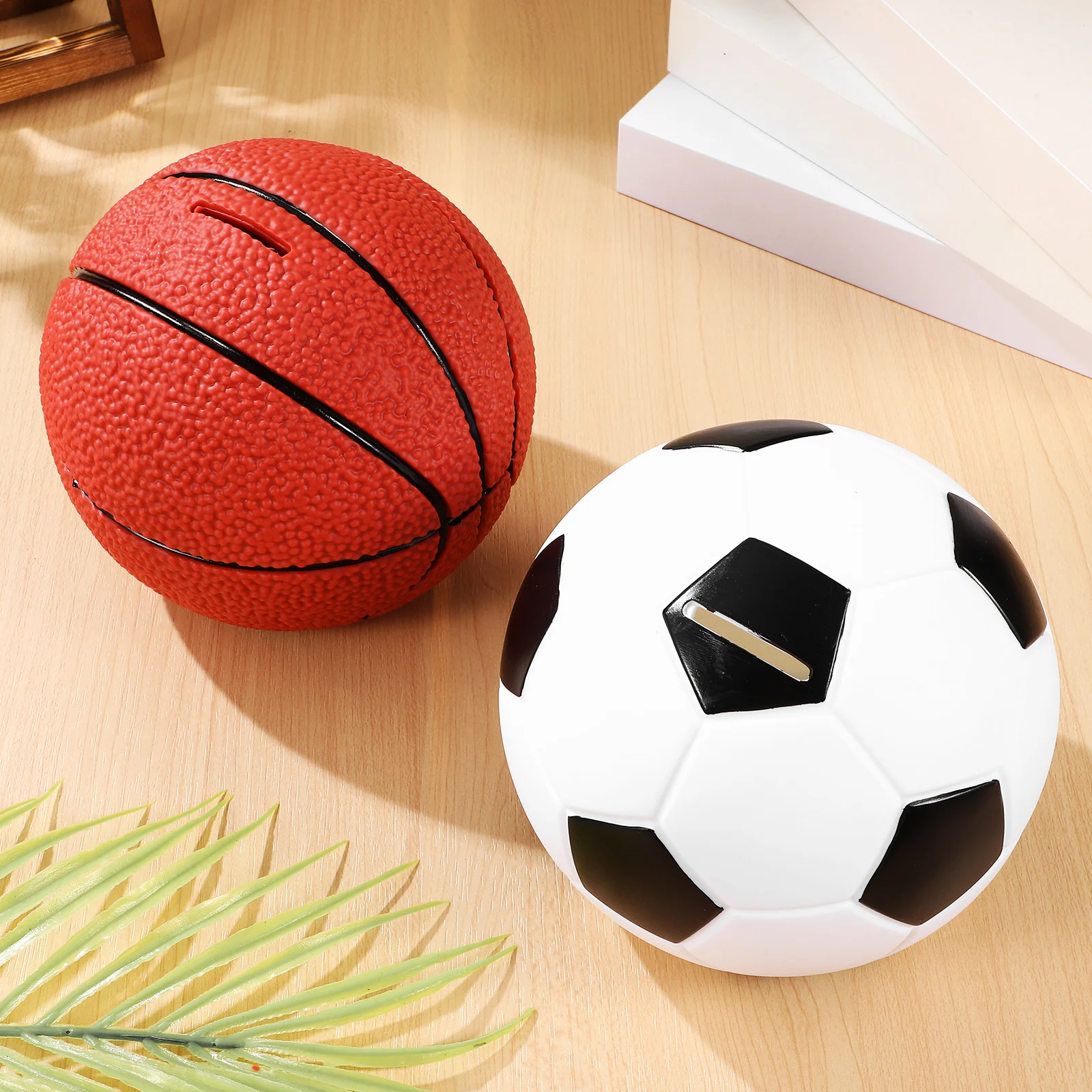 Juego de hucha para niños, baloncesto, balón de fútbol, tarro de almacenamiento de monedas deportivas, regalo creativo para niños, 2 uds.