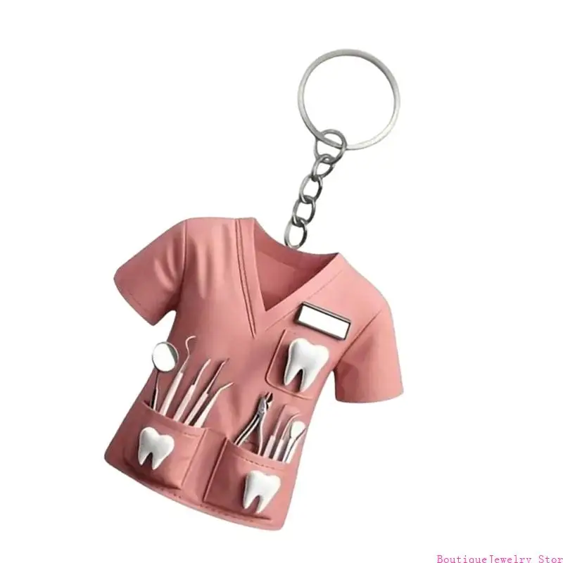 E1PE Dental Nurse Uniform Shaped Acrylic Keychain Lightweight Portable Accessory for Clinical Professionals
