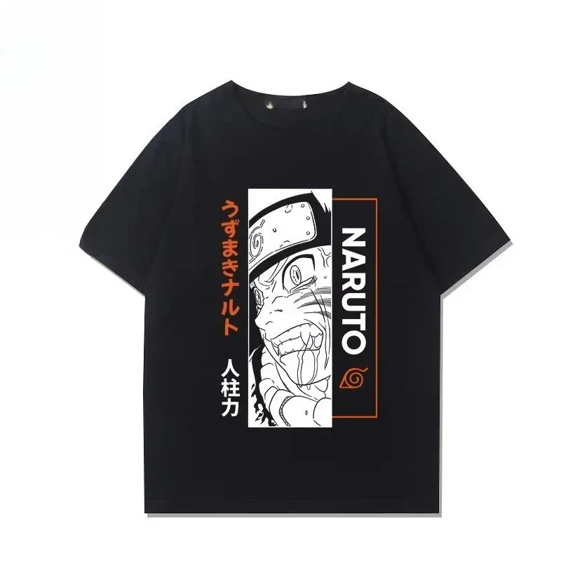 Naruto Sasuke Sakura Peripheral Pure Cotton Double-sided Print Fashion Vintage Casual T-shirt Black Japanese men Tee Streetwear