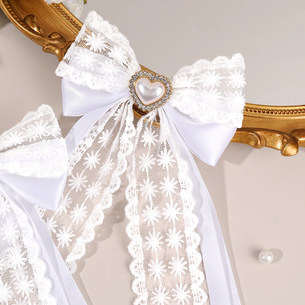 2Pcs Flower Lace Bow Hair Clips Elegant Floral Embroidery Ribbon Hairpins For Girls Children Sweet Headwear Hair Accessories view 6
