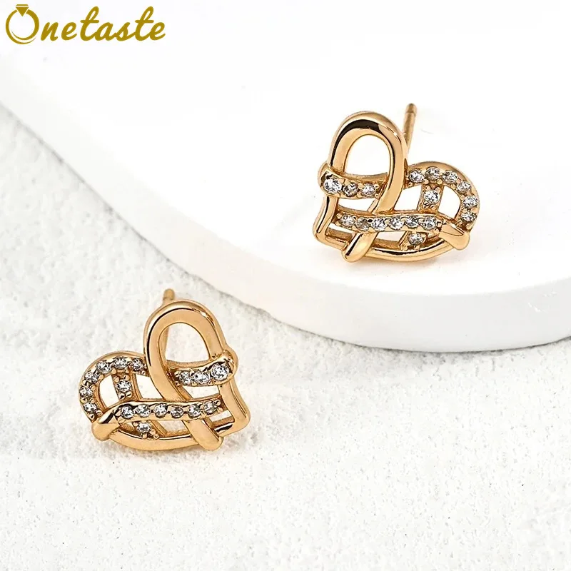 

925 Sterling Silver Cubic Zirconia Woven Heart Stud Earrings For Women Designer Trendy Chic Dainty Stack Small Earring Love Gift