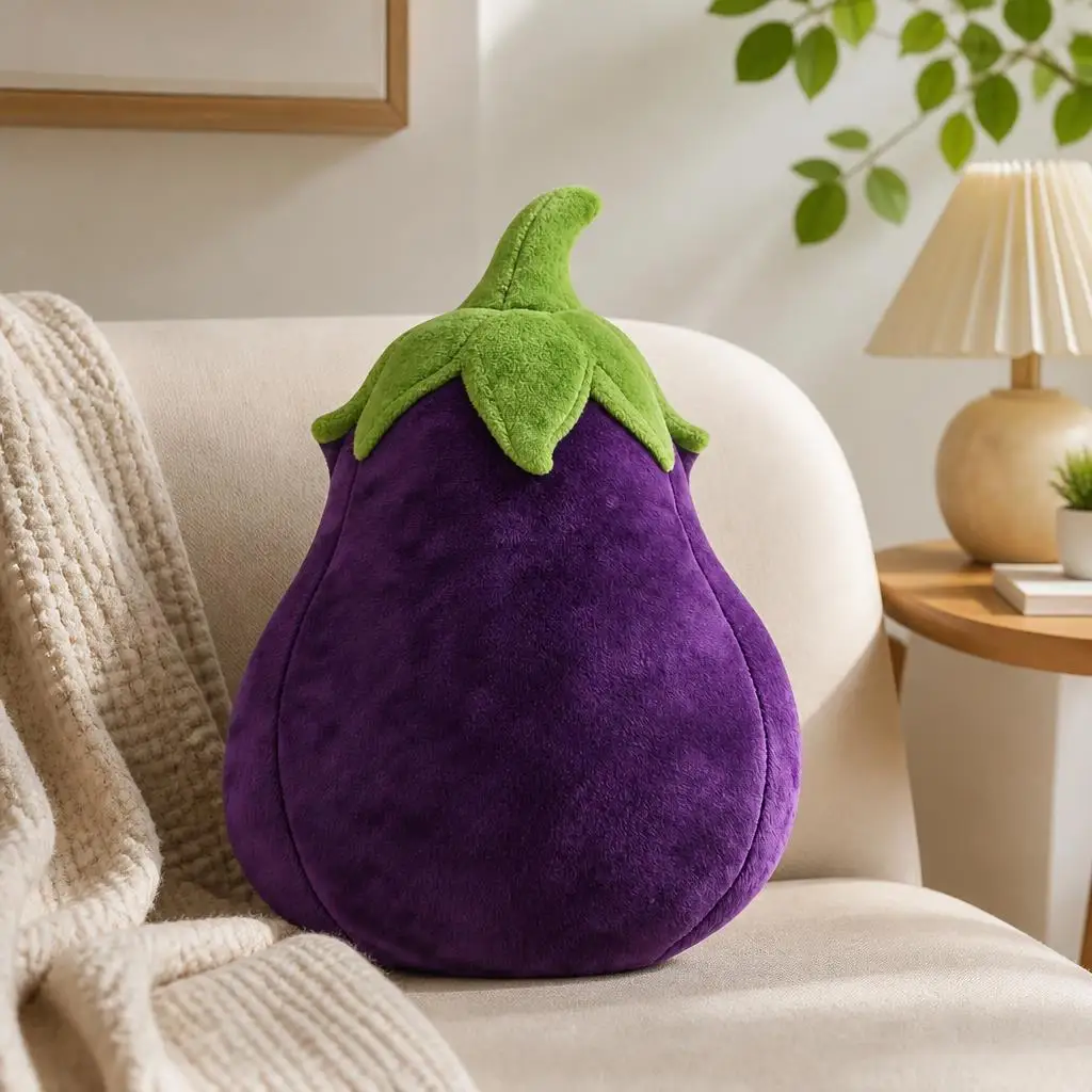 Purple Eggplant Shaped Pillow Fuzzy Stuffed Vegetable Cushion Irregular Throw Pillow Sofa Accent for Living Room Decor Gift
