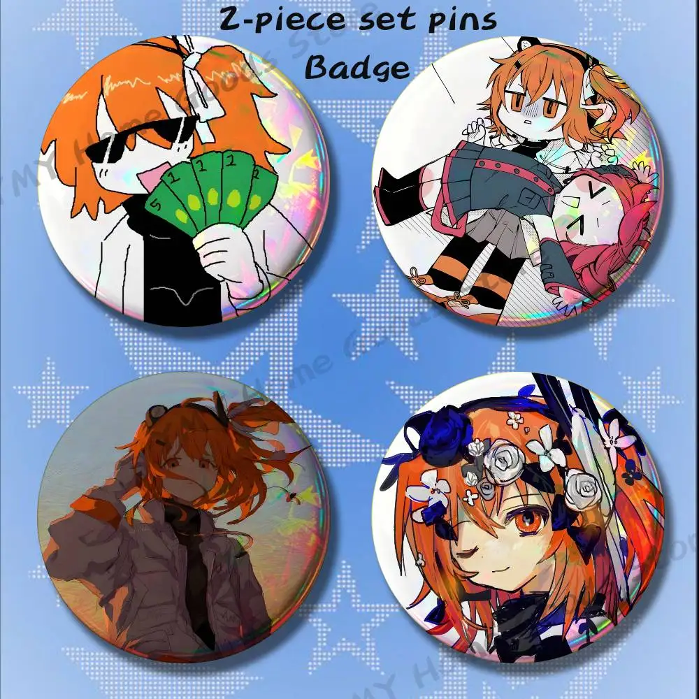 Zumo Orange Hair A-Adachi Rei Brooches for Backpack Accessories 25 32 44 58 75mm Round 2-piece set Free Mix