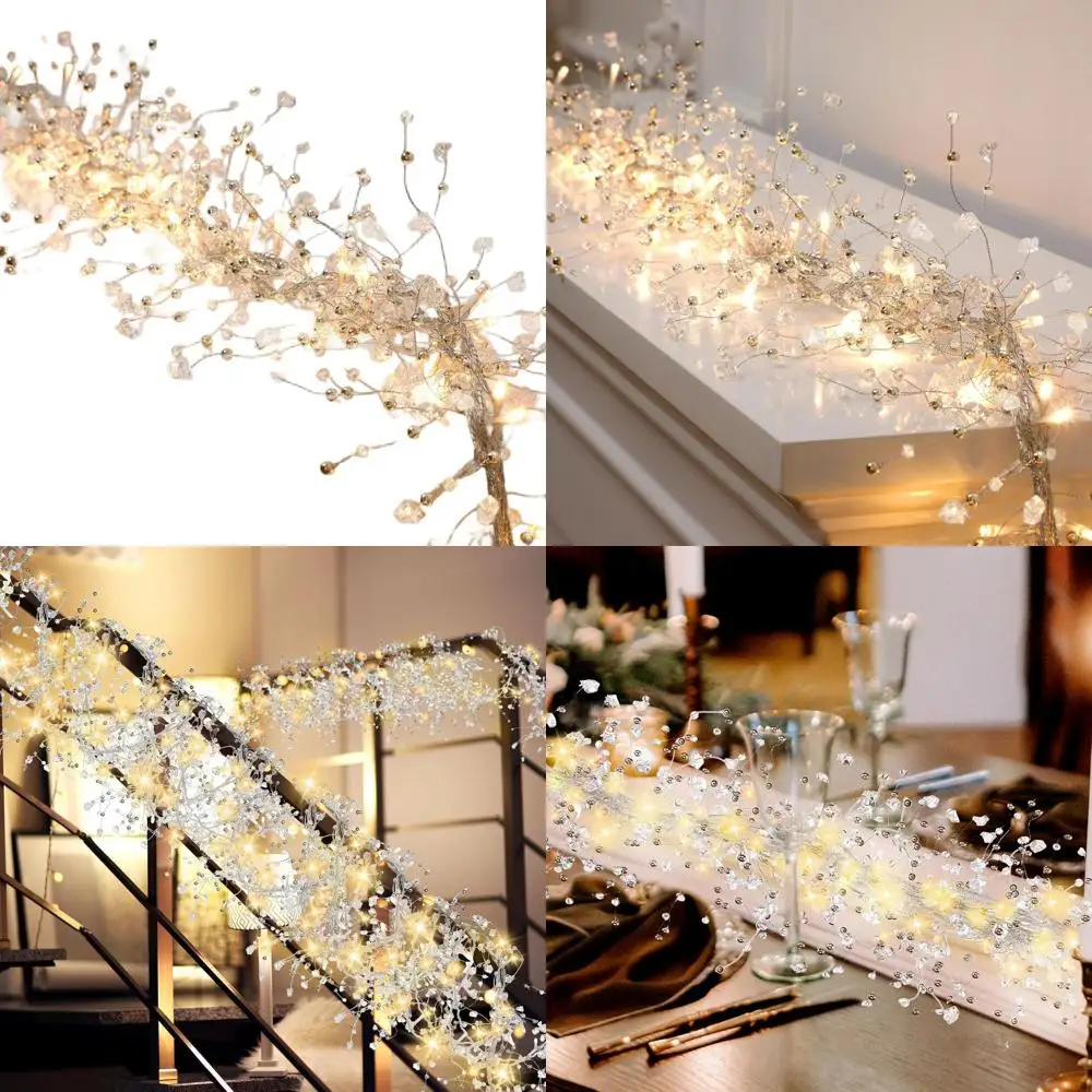 

Clear Acrylic Crystal Beaded Garland with Lighted Wire for Christmas Tree and Holiday Decor